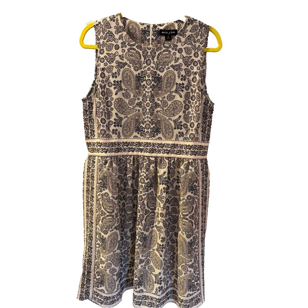 NWT Nautica Jeans Ivory Tan Paisley Dress Sz 10 Sleeveless Feminine Casual - Picture 7 of 12